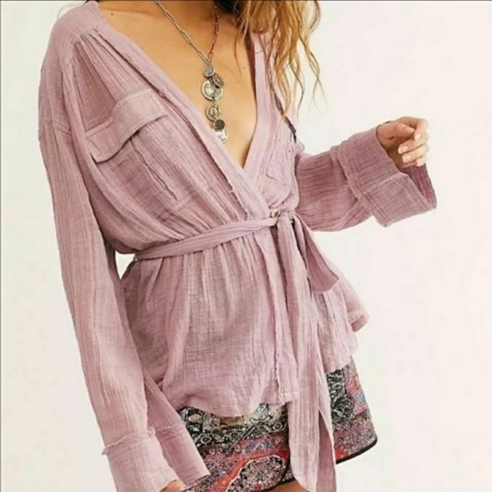Free People Mauve Safari Wrap Top (S)